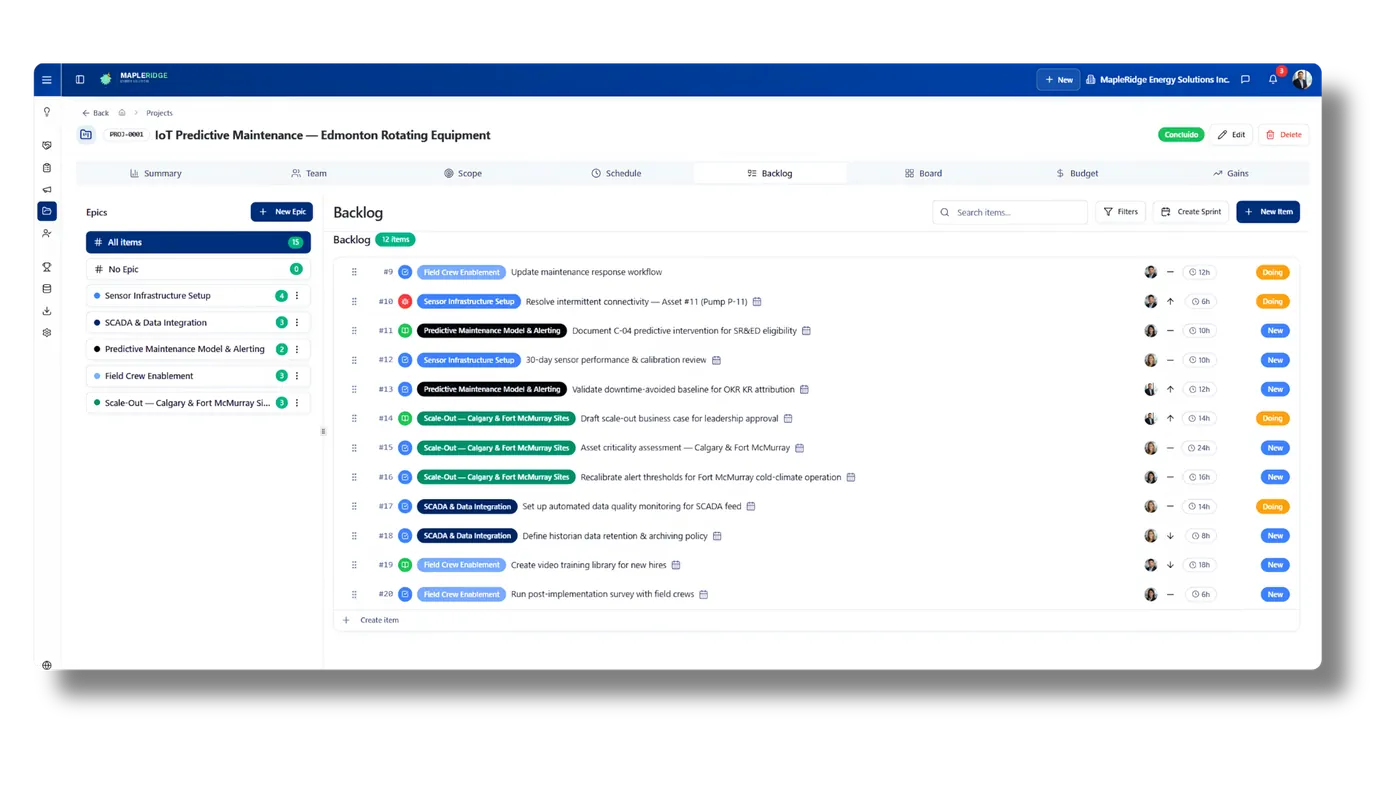 Quiker project dashboard showing a live project record updating from meeting notes